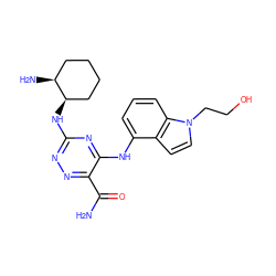 NC(=O)c1nnc(N[C@@H]2CCCC[C@@H]2N)nc1Nc1cccc2c1ccn2CCO ZINC000205141686