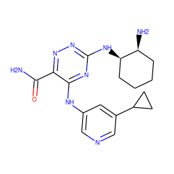 NC(=O)c1nnc(N[C@@H]2CCCC[C@@H]2N)nc1Nc1cncc(C2CC2)c1 ZINC000223202113