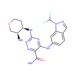 NC(=O)c1nnc(N[C@@H]2CCOC[C@@H]2N)nc1Nc1ccc2cnn(C(F)F)c2c1 ZINC001772632344