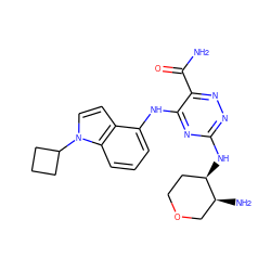 NC(=O)c1nnc(N[C@@H]2CCOC[C@@H]2N)nc1Nc1cccc2c1ccn2C1CCC1 ZINC000218942094