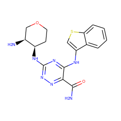 NC(=O)c1nnc(N[C@@H]2CCOC[C@@H]2N)nc1Nc1csc2ccccc12 ZINC000223197635