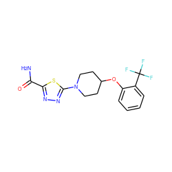 NC(=O)c1nnc(N2CCC(Oc3ccccc3C(F)(F)F)CC2)s1 ZINC000049033791