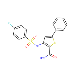 NC(=O)c1sc(-c2ccccc2)cc1NS(=O)(=O)c1ccc(F)cc1 ZINC000001026328