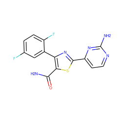 NC(=O)c1sc(-c2ccnc(N)n2)nc1-c1cc(F)ccc1F ZINC000169342585