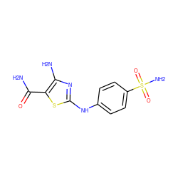 NC(=O)c1sc(Nc2ccc(S(N)(=O)=O)cc2)nc1N ZINC000095920772