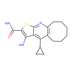 NC(=O)c1sc2nc3c(c(C4CC4)c2c1N)CCCCCC3 ZINC000049068519