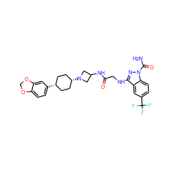 NC(=O)n1nc(NCC(=O)NC2CN([C@H]3CC[C@@H](c4ccc5c(c4)OCO5)CC3)C2)c2cc(C(F)(F)F)ccc21 ZINC000253803494