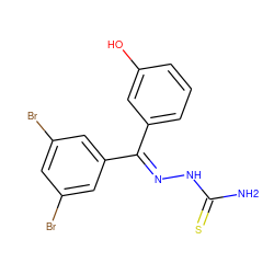 NC(=S)N/N=C(\c1cccc(O)c1)c1cc(Br)cc(Br)c1 ZINC001772610697