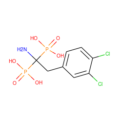 NC(Cc1ccc(Cl)c(Cl)c1)(P(=O)(O)O)P(=O)(O)O ZINC000103263976