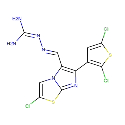 NC(N)=N/N=C/c1c(-c2cc(Cl)sc2Cl)nc2sc(Cl)cn12 ZINC000073277749