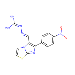 NC(N)=N/N=C/c1c(-c2ccc([N+](=O)[O-])cc2)nc2sccn12 ZINC000013219899