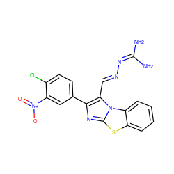 NC(N)=N/N=C/c1c(-c2ccc(Cl)c([N+](=O)[O-])c2)nc2sc3ccccc3n12 ZINC000029133077