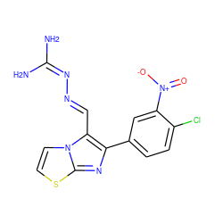 NC(N)=N/N=C/c1c(-c2ccc(Cl)c([N+](=O)[O-])c2)nc2sccn12 ZINC000013219903