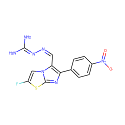 NC(N)=N/N=C\c1c(-c2ccc([N+](=O)[O-])cc2)nc2sc(F)cn12 ZINC000073140769