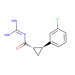 NC(N)=NC(=O)[C@H]1C[C@@H]1c1cccc(Cl)c1 ZINC000013864208