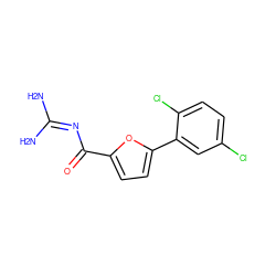 NC(N)=NC(=O)c1ccc(-c2cc(Cl)ccc2Cl)o1 ZINC000013642693