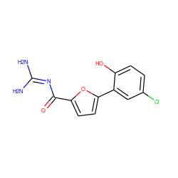 NC(N)=NC(=O)c1ccc(-c2cc(Cl)ccc2O)o1 ZINC000013642726