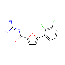 NC(N)=NC(=O)c1ccc(-c2cccc(Cl)c2Cl)o1 ZINC000013642683