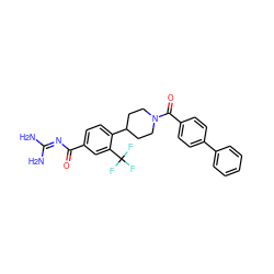 NC(N)=NC(=O)c1ccc(C2CCN(C(=O)c3ccc(-c4ccccc4)cc3)CC2)c(C(F)(F)F)c1 ZINC000095555861