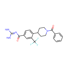 NC(N)=NC(=O)c1ccc(C2CCN(C(=O)c3ccccc3)CC2)c(C(F)(F)F)c1 ZINC000095557221