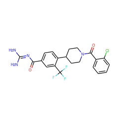 NC(N)=NC(=O)c1ccc(C2CCN(C(=O)c3ccccc3Cl)CC2)c(C(F)(F)F)c1 ZINC000095555279