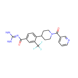 NC(N)=NC(=O)c1ccc(C2CCN(C(=O)c3cccnc3)CC2)c(C(F)(F)F)c1 ZINC000095557007