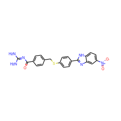 NC(N)=NC(=O)c1ccc(CSc2ccc(-c3nc4cc([N+](=O)[O-])ccc4[nH]3)cc2)cc1 ZINC000028819119