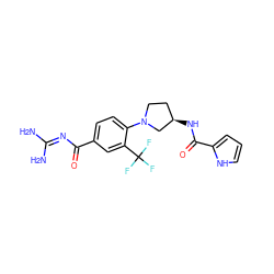 NC(N)=NC(=O)c1ccc(N2CC[C@@H](NC(=O)c3ccc[nH]3)C2)c(C(F)(F)F)c1 ZINC000095557363