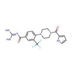 NC(N)=NC(=O)c1ccc(N2CCN(C(=O)c3ccc[nH]3)CC2)c(C(F)(F)F)c1 ZINC000033999019