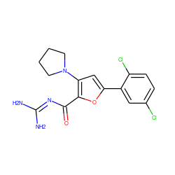 NC(N)=NC(=O)c1oc(-c2cc(Cl)ccc2Cl)cc1N1CCCC1 ZINC000028822474