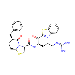 NC(N)=NCCC[C@@H](NC(=O)[C@@H]1CS[C@H]2CC[C@@H](Cc3ccccc3)C(=O)N21)C(=O)c1nc2ccccc2s1 ZINC000028011237