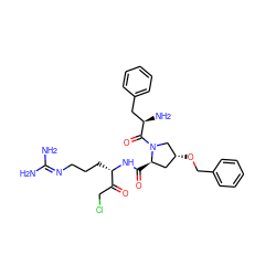 NC(N)=NCCC[C@H](NC(=O)[C@@H]1C[C@@H](OCc2ccccc2)CN1C(=O)[C@H](N)Cc1ccccc1)C(=O)CCl ZINC000026294869