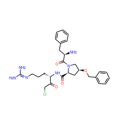 NC(N)=NCCC[C@H](NC(=O)[C@@H]1C[C@H](OCc2ccccc2)CN1C(=O)[C@H](N)Cc1ccccc1)C(=O)CCl ZINC000026285903