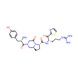 NC(N)=NCCC[C@H](NC(=O)[C@@H]1CC[C@H]2CN(C(=O)[C@@H](N)Cc3ccc(O)cc3)CC(=O)N21)C(=O)c1nccs1 ZINC000026939062