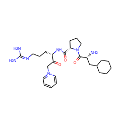 NC(N)=NCCC[C@H](NC(=O)[C@@H]1CCCN1C(=O)[C@H](N)CC1CCCCC1)C(=O)C[n+]1ccccc1 ZINC000029409525