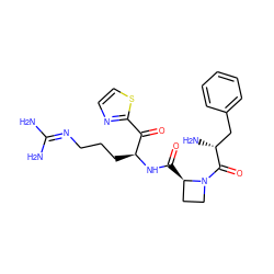 NC(N)=NCCC[C@H](NC(=O)[C@@H]1CCN1C(=O)[C@H](N)Cc1ccccc1)C(=O)c1nccs1 ZINC000027620947