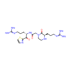 NC(N)=NCCC[C@H](NC(=O)CN1CCN[C@H](CCCN=C(N)N)C1=O)C(=O)c1nccs1 ZINC000029125329