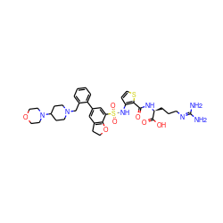 NC(N)=NCCC[C@H](NC(=O)c1sccc1NS(=O)(=O)c1cc(-c2ccccc2CN2CCC(N3CCOCC3)CC2)cc2c1OCC2)C(=O)O ZINC000198343633