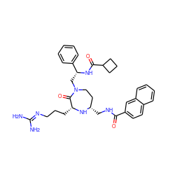 NC(N)=NCCC[C@H]1N[C@@H](CNC(=O)c2ccc3ccccc3c2)CCN(C[C@@H](NC(=O)C2CCC2)c2ccccc2)C1=O ZINC000206887150