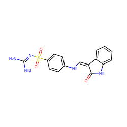 NC(N)=NS(=O)(=O)c1ccc(N/C=C2\C(=O)Nc3ccccc32)cc1 ZINC000006536092