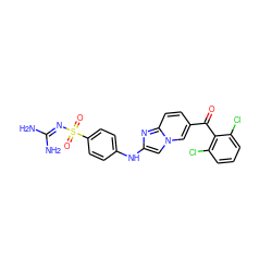 NC(N)=NS(=O)(=O)c1ccc(Nc2cn3cc(C(=O)c4c(Cl)cccc4Cl)ccc3n2)cc1 ZINC000014945525