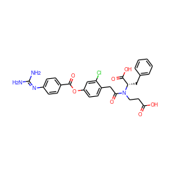 NC(N)=Nc1ccc(C(=O)Oc2ccc(CC(=O)N(CCC(=O)O)[C@@H](Cc3ccccc3)C(=O)O)c(Cl)c2)cc1 ZINC000219882795