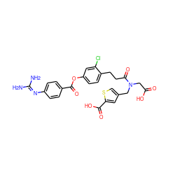 NC(N)=Nc1ccc(C(=O)Oc2ccc(CCC(=O)N(CC(=O)O)Cc3csc(C(=O)O)c3)c(Cl)c2)cc1 ZINC000206942026