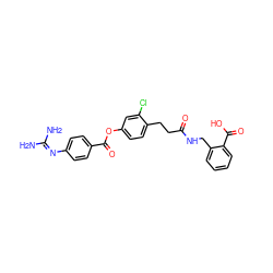 NC(N)=Nc1ccc(C(=O)Oc2ccc(CCC(=O)NCc3ccccc3C(=O)O)c(Cl)c2)cc1 ZINC000206939970