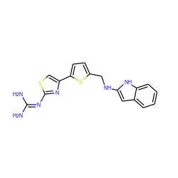 NC(N)=Nc1nc(-c2ccc(CNc3cc4ccccc4[nH]3)s2)cs1 ZINC000027107146