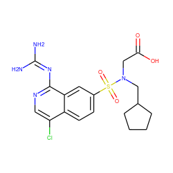 NC(N)=Nc1ncc(Cl)c2ccc(S(=O)(=O)N(CC(=O)O)CC3CCCC3)cc12 ZINC000014960760