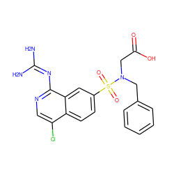 NC(N)=Nc1ncc(Cl)c2ccc(S(=O)(=O)N(CC(=O)O)Cc3ccccc3)cc12 ZINC000014960756