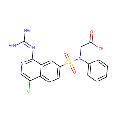 NC(N)=Nc1ncc(Cl)c2ccc(S(=O)(=O)N(CC(=O)O)c3ccccc3)cc12 ZINC000014960752