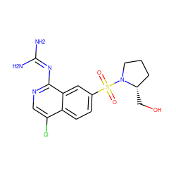 NC(N)=Nc1ncc(Cl)c2ccc(S(=O)(=O)N3CCC[C@@H]3CO)cc12 ZINC000014960828