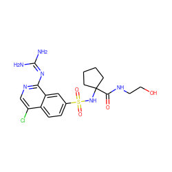 NC(N)=Nc1ncc(Cl)c2ccc(S(=O)(=O)NC3(C(=O)NCCO)CCCC3)cc12 ZINC000014960855